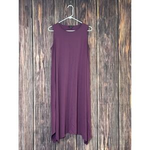 Eileen Fisher Midi Dress Women M Purple Viscose Jersey Sleeveless Asymmetric Hem